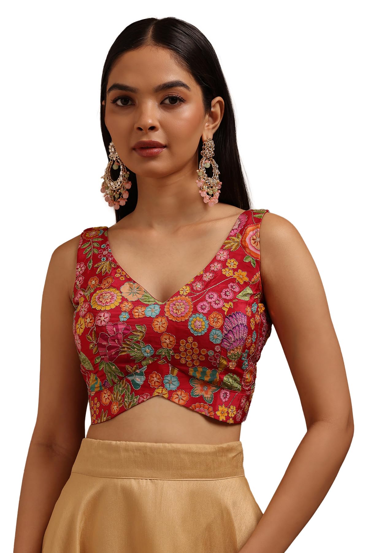 Soch Women Satin Floral Print Padded Blouse with Sequins