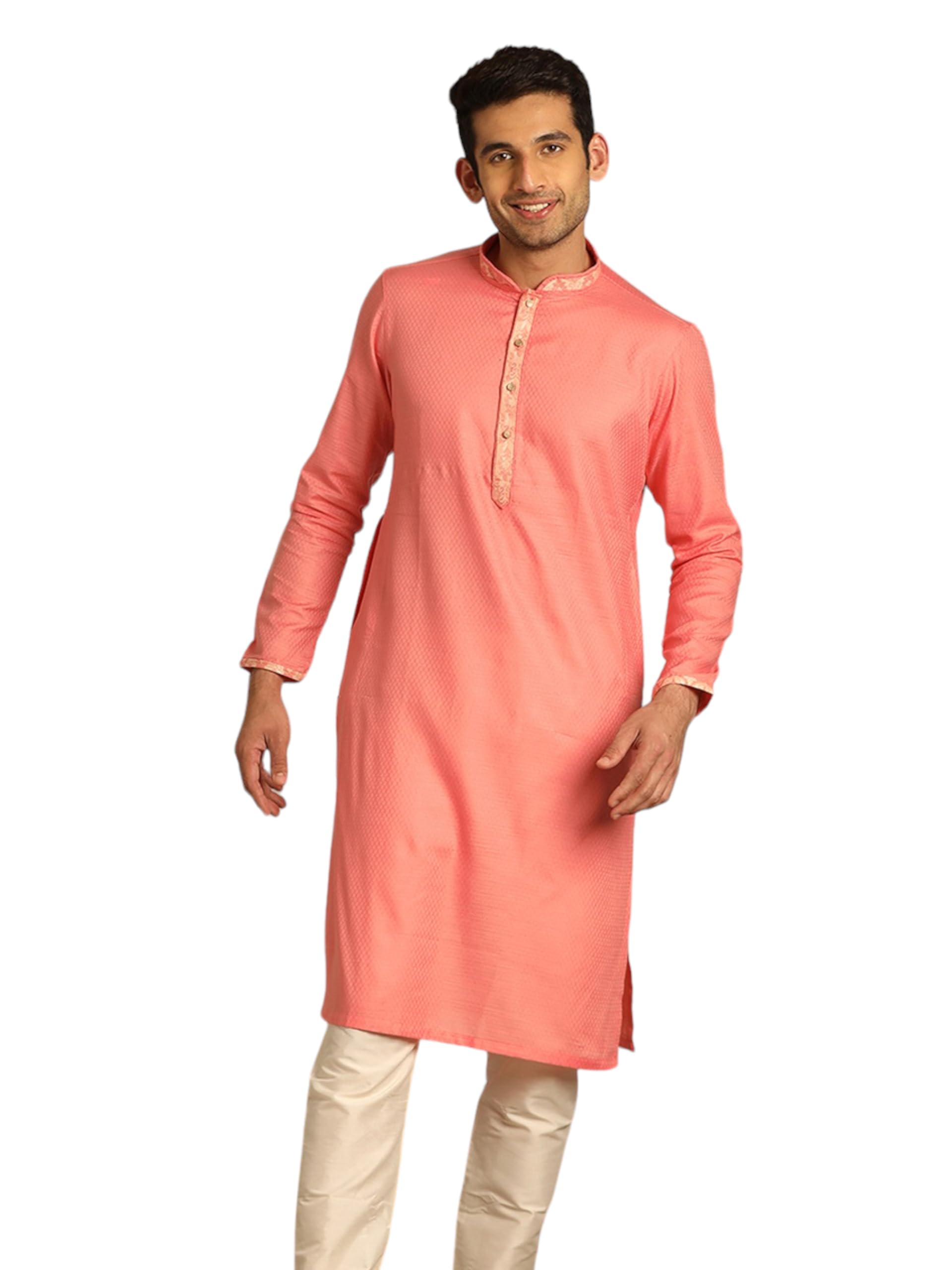 Manyavar Coral Cotton Blend Self design Kurta Set for Men