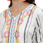 Ishin WomenS Rayon White Embroidered A-Line Dress