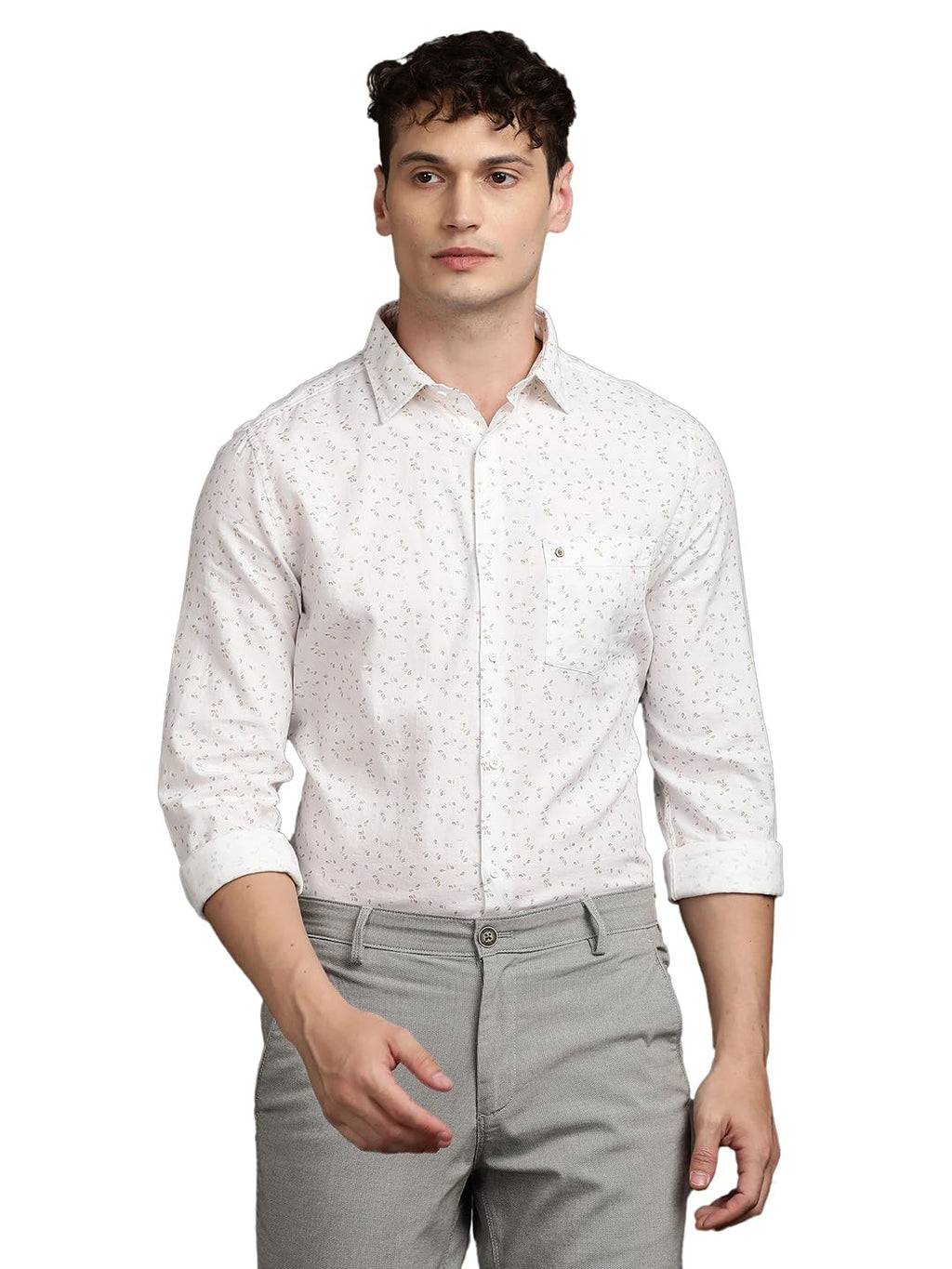 Turtle Men White Printed Full Sleeve Slim Fit 100% Cotton Casual Shirt