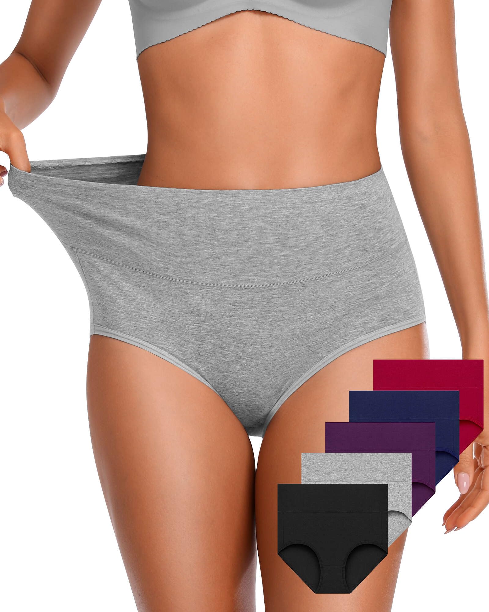 OUENZ Tummy Control Underwear Cotton High Waisted Panties Soft Breathable Full Coverage Ladies Postpartum Briefs Multi Pack