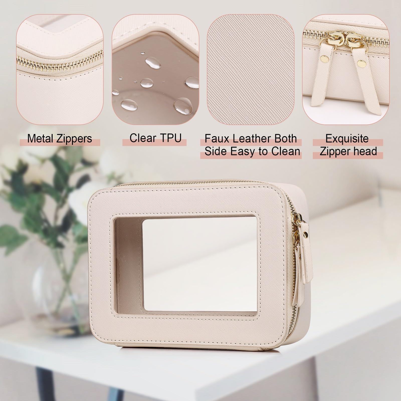 Pinkmik Clear Makeup Bag Travel Case Portable transparent Cosmetic Bag Clear Travel Toiletry Bag Skincare Bag Makeup Bag
