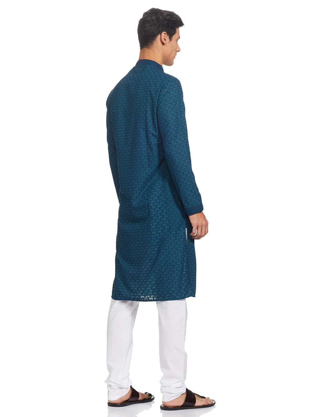 Manyavar Murky Green Chikan Kurta Set for Mens