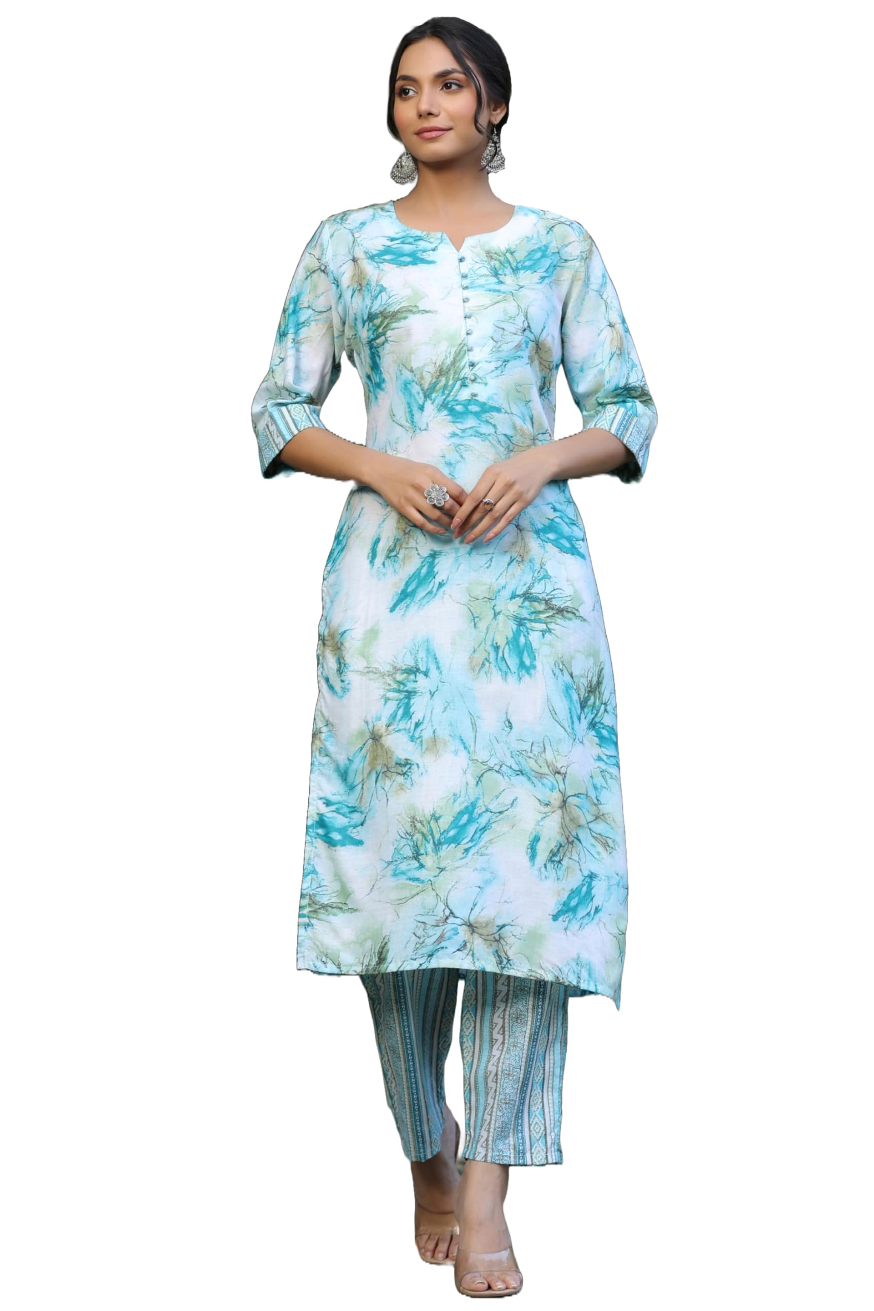 ANNI DESIGNER Cotton Blend Women Kurta With Bottoms, Blue, S