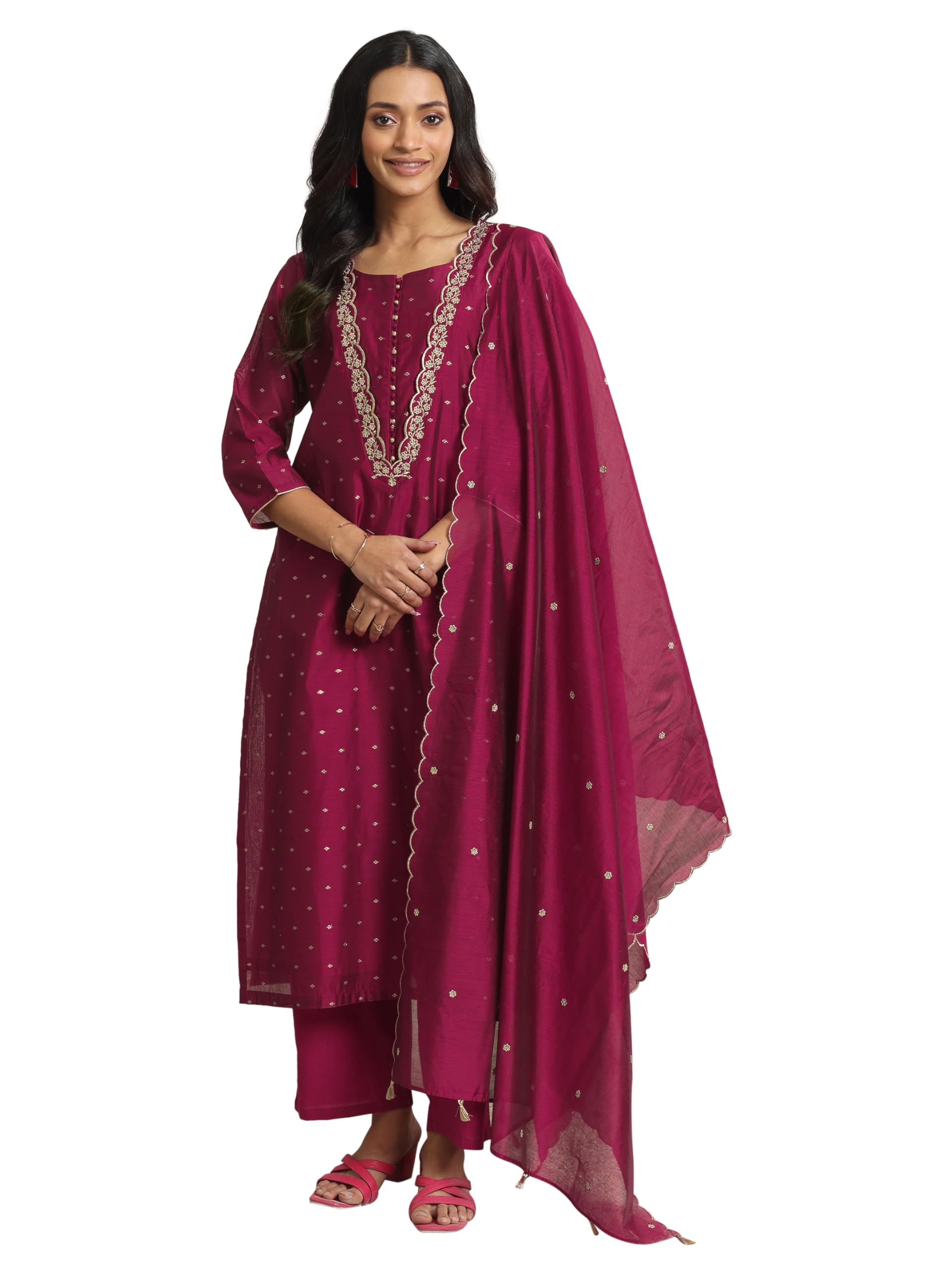Libas Women Chanderi Silk Kurta Set (49447, Maroon, 5Xl)