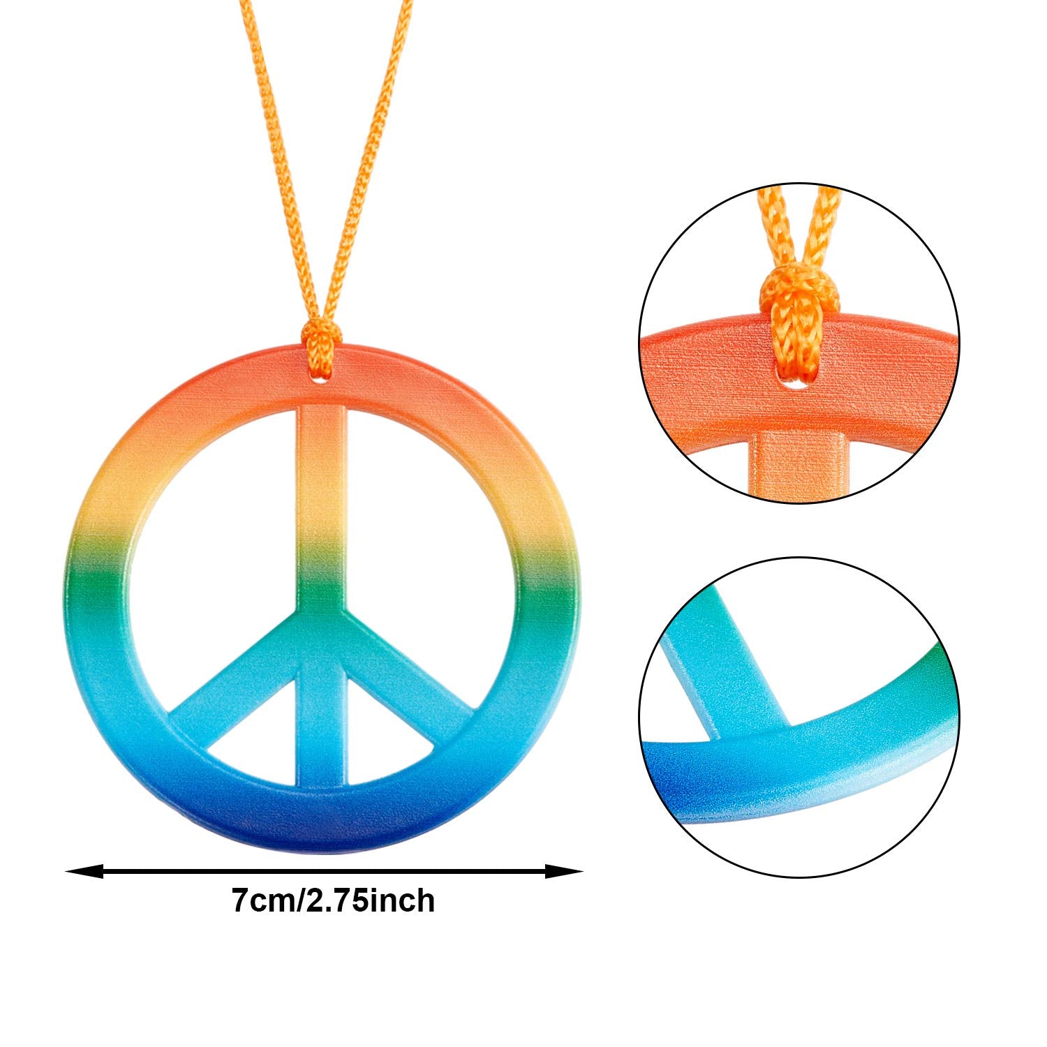 Frienda 24 Pieces Hippie Costume Accessories Set 60s 70s Party Decorations Hippie Includes Boho Peace Sign Necklaces Daisy Sunfl