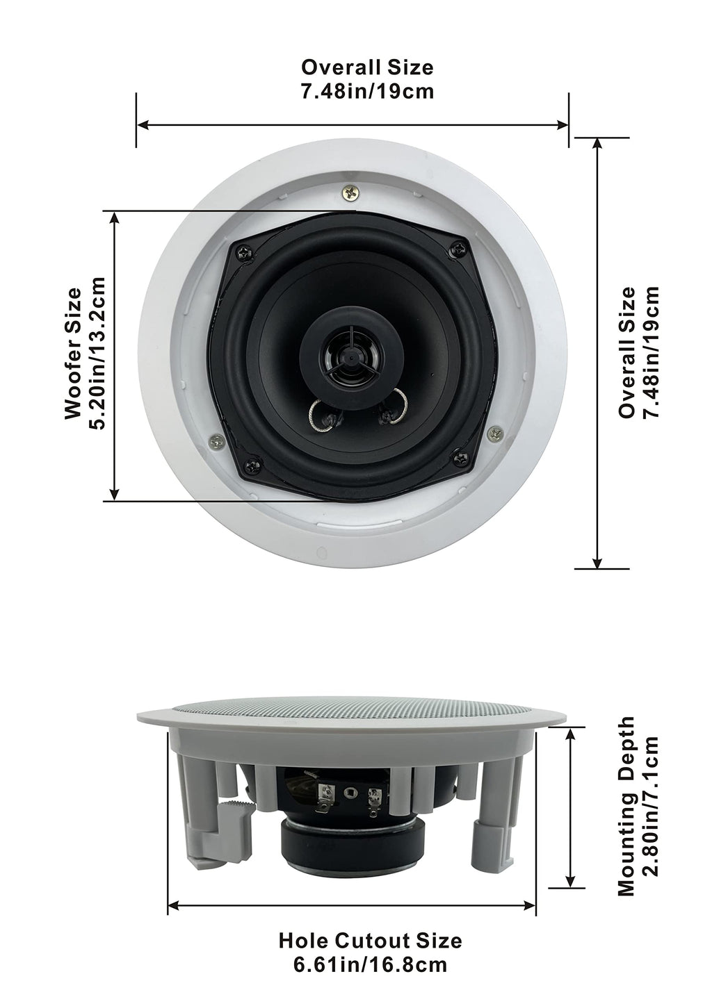 Acoustic Audio by Goldwood R-191 in Ceiling/in Wall Speaker Pair 2 Way Home Theater Surround Speakers,White,5.25-Inch
