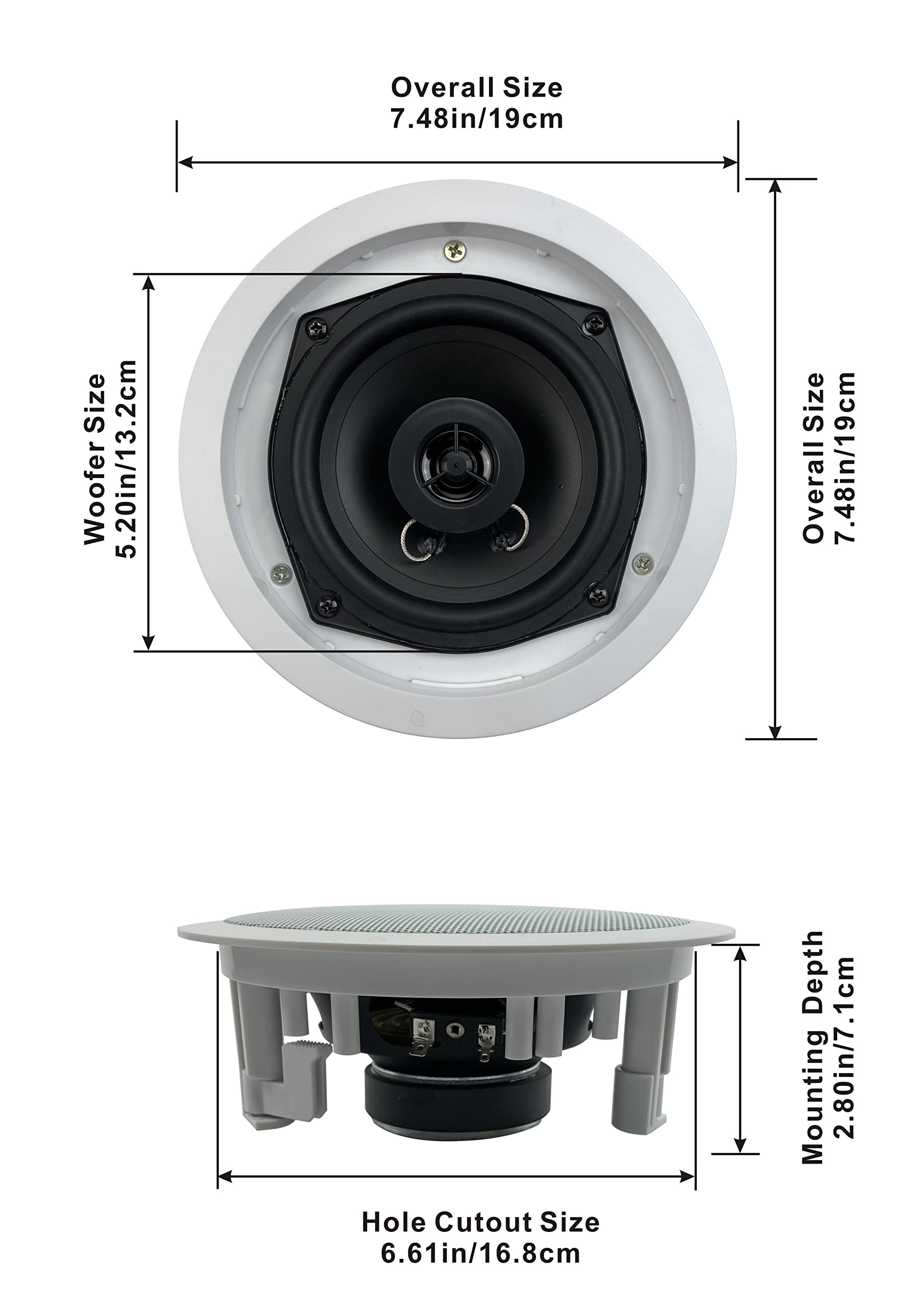 Acoustic Audio by Goldwood R-191 in Ceiling/in Wall Speaker Pair 2 Way Home Theater Surround Speakers,White,5.25-Inch