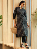 Libas WomenS Cotton Ethnic Motifs Straight Kurta (372470R Black