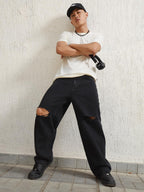Hubberholme Men Black Summer Cotton Relaxed Fit Jeans