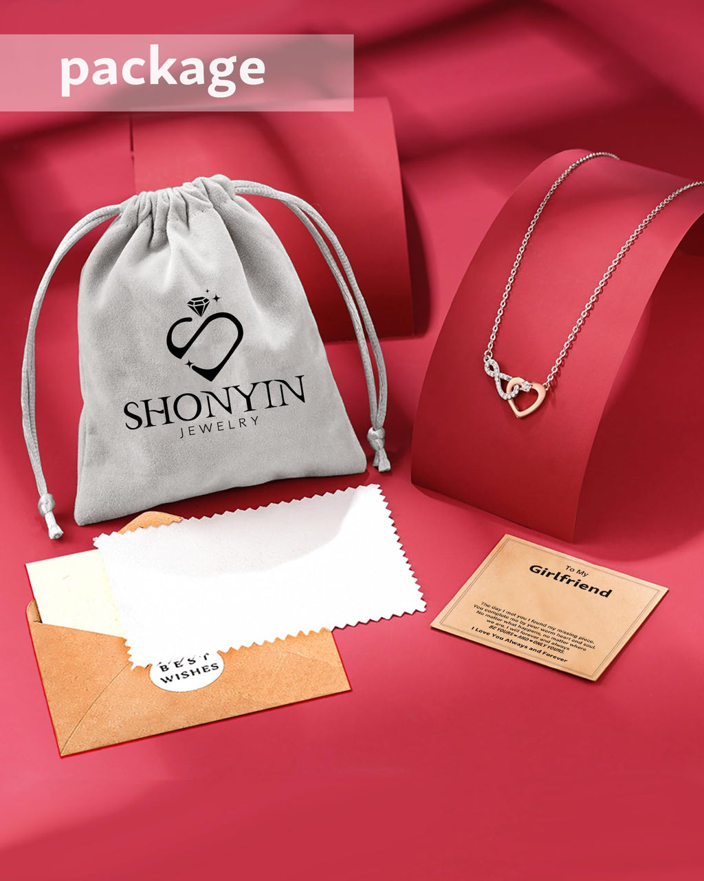 Shonyin Valentines Day Gifts for Girlfriend Infinity Heart Necklace for Girlfriend Women Her Cubic Zirconia Jewelry Birthday Chr