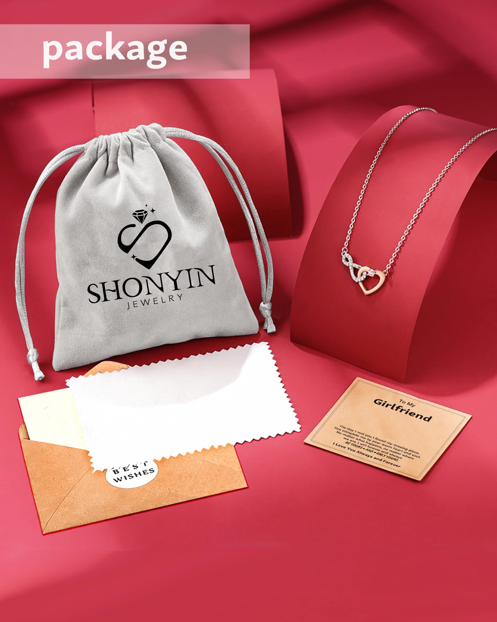 Shonyin Valentines Day Gifts for Girlfriend Infinity Heart Necklace for Girlfriend Women Her Cubic Zirconia Jewelry Birthday Chr