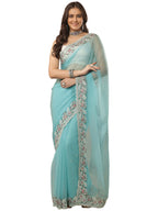 Libas Embroidered Chiffon Saree With Unstitched Blouse Piece