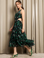 Rare WomenS Chiffon Fit And Flare Midi Dress (Ep8119_Black