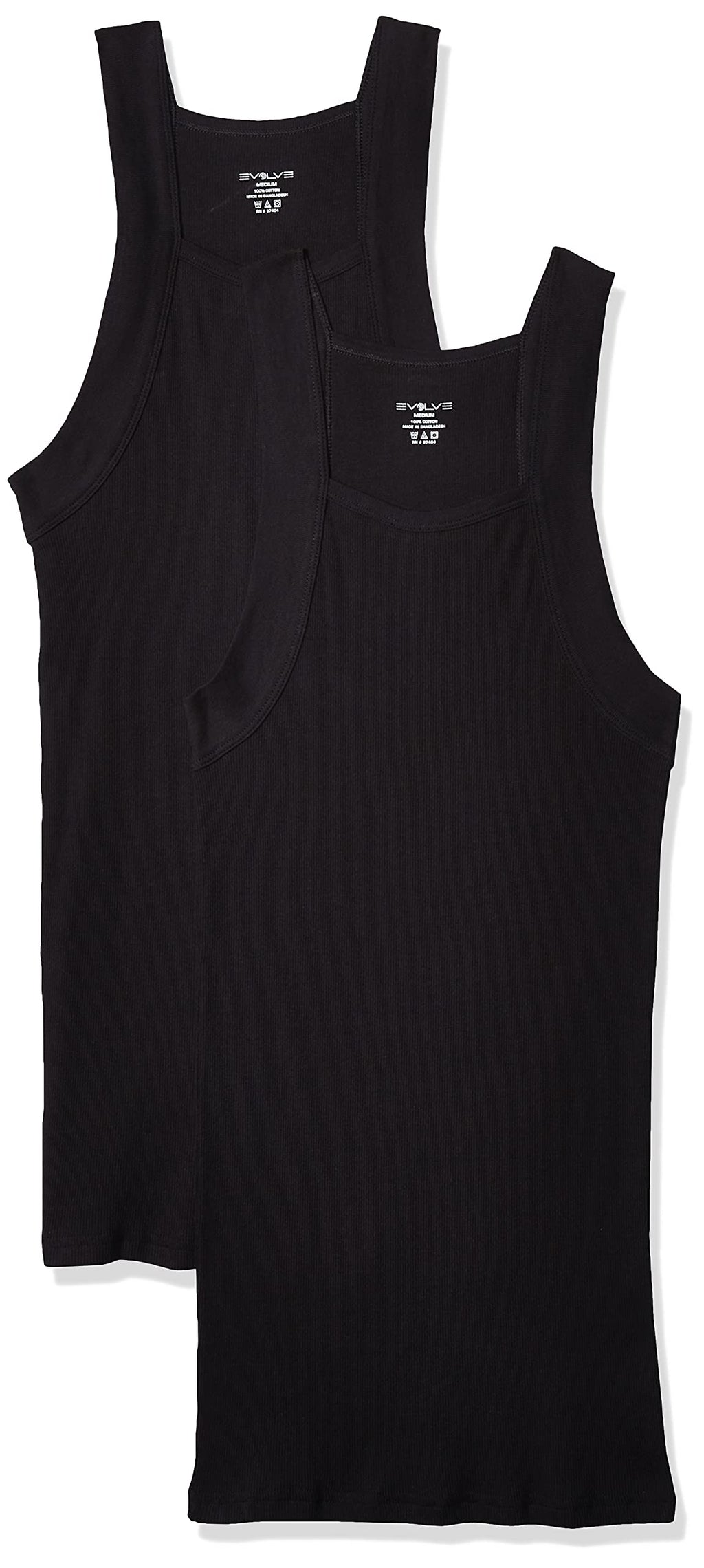 Evolve Men's Cotton Comfort Square Cut Tank Multi Pack, Black, X-Large