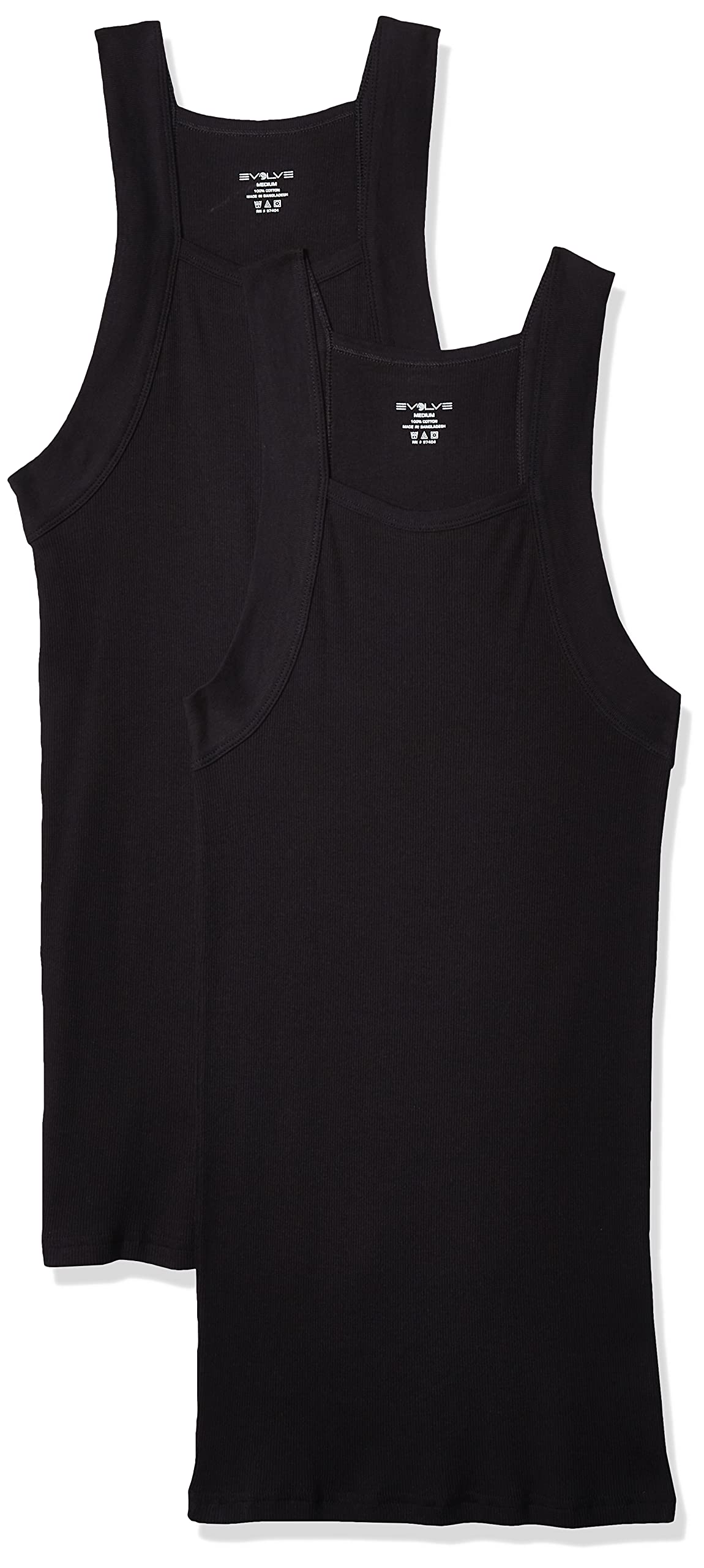 Evolve Men's Cotton Comfort Square Cut Tank Multi Pack, Black, X-Large