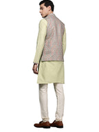Manyavar Kurta Jacket Set for Men, Full Sleeves Mandarin Collar Ethnic Kurta Jacket Set for Festival, Wedding, Party Art Silk
