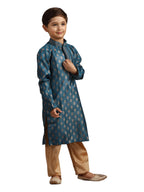 Manyavar Boys Grey Art Silk Kurta Pyjama Set(10-12 Years)