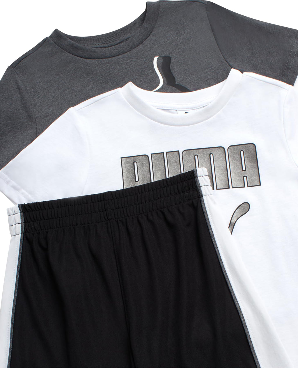 PUMA Boys' Short Set - 3 Piece Short Sleeve Graphic T-Shirts and Active Shorts Outfit Set for Boys (Sizes: 2T-7), Size 4, White/