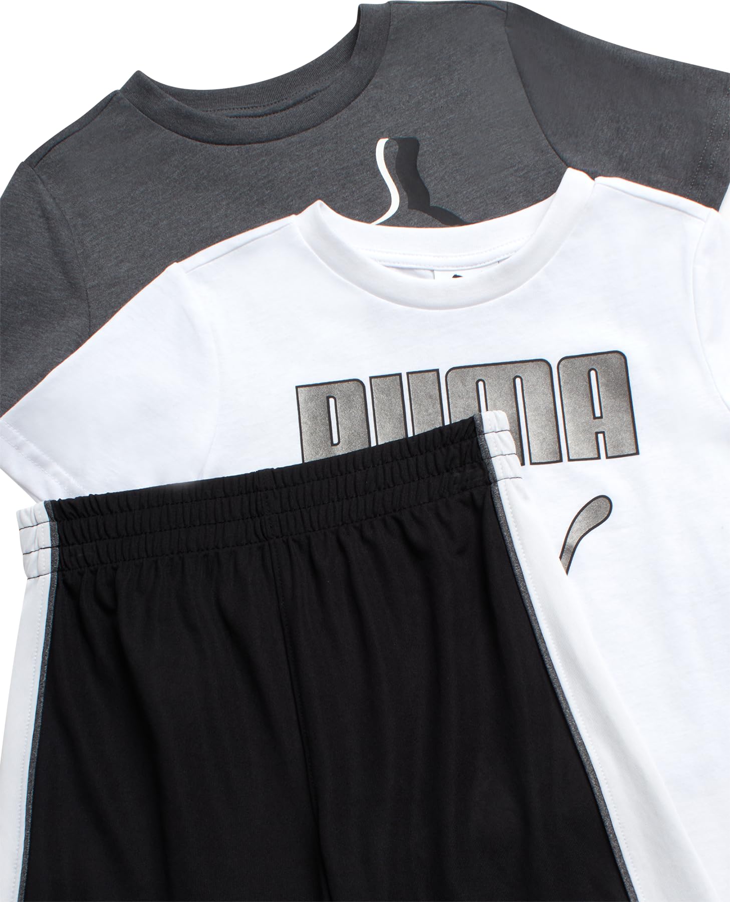 PUMA Boys' Short Set - 3 Piece Short Sleeve Graphic T-Shirts and Active Shorts Outfit Set for Boys (Sizes: 2T-7), Size 4, White/