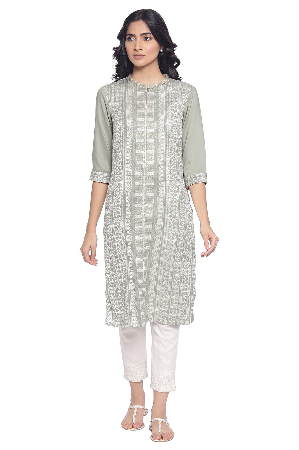 W For Woman Women'S Viscose Regular Kurta (21Auw13687-311553_Green_14)