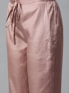 Ishin Silk Blend Embroidered Mauve Straight Kurta Suit Set With Trousers