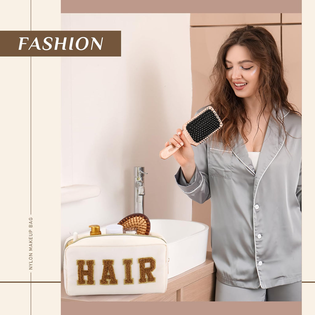 4 Pcs Preppy Makeup Bag Chenille Letter Nylon Cosmetic Bag Makeup Organizer Bag Toiletry Cosmetic Case Preppy Bag with Zipper St