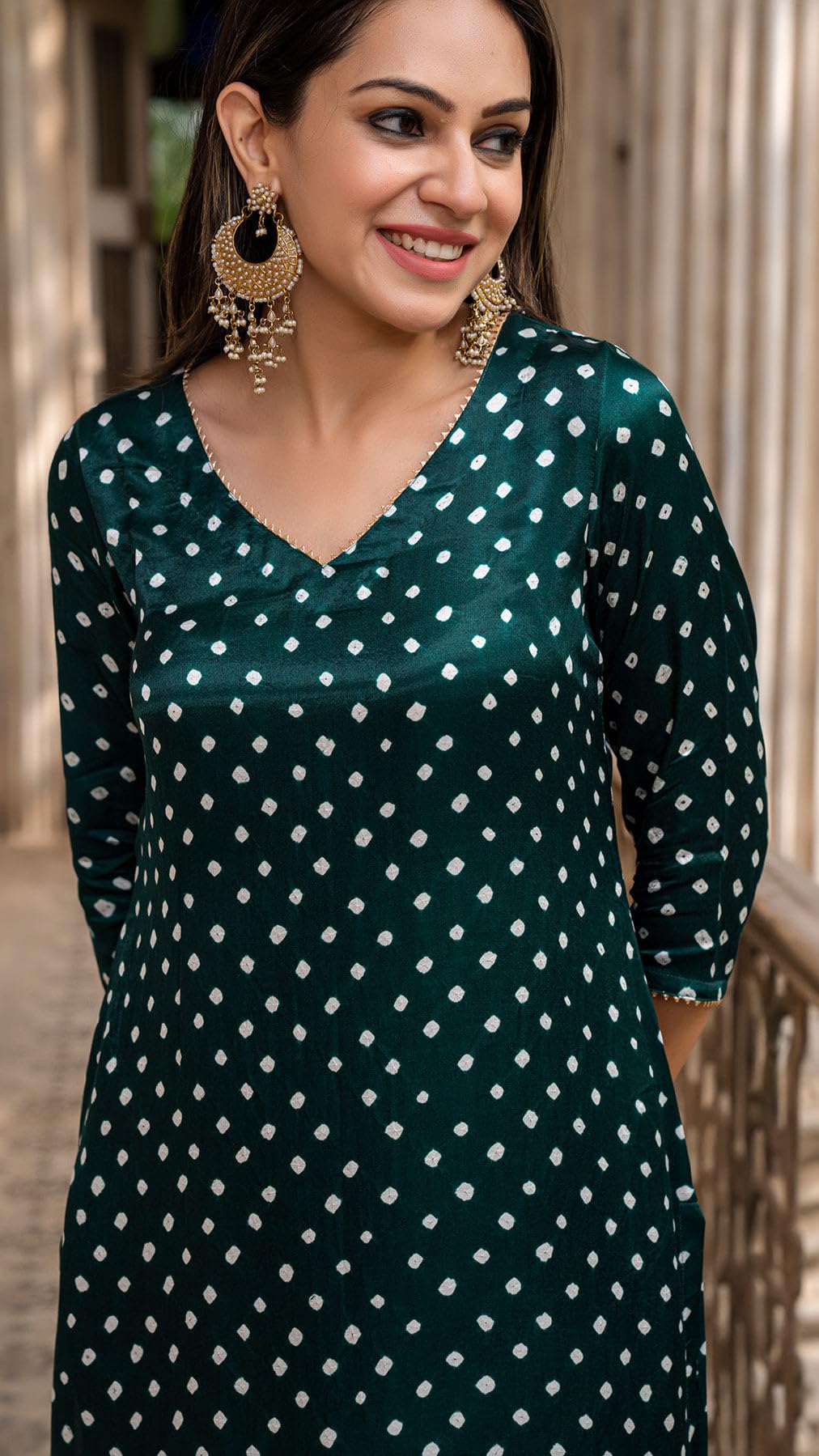 ANNI DESIGNER Ladies Rayon Printed Kurta with Trousers, green, L