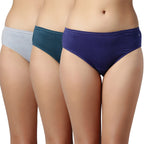 Enamor CH03 cotton hipster panties for women pack of 3, full coverage, grip fit with antimicrobial & stain release technology | 