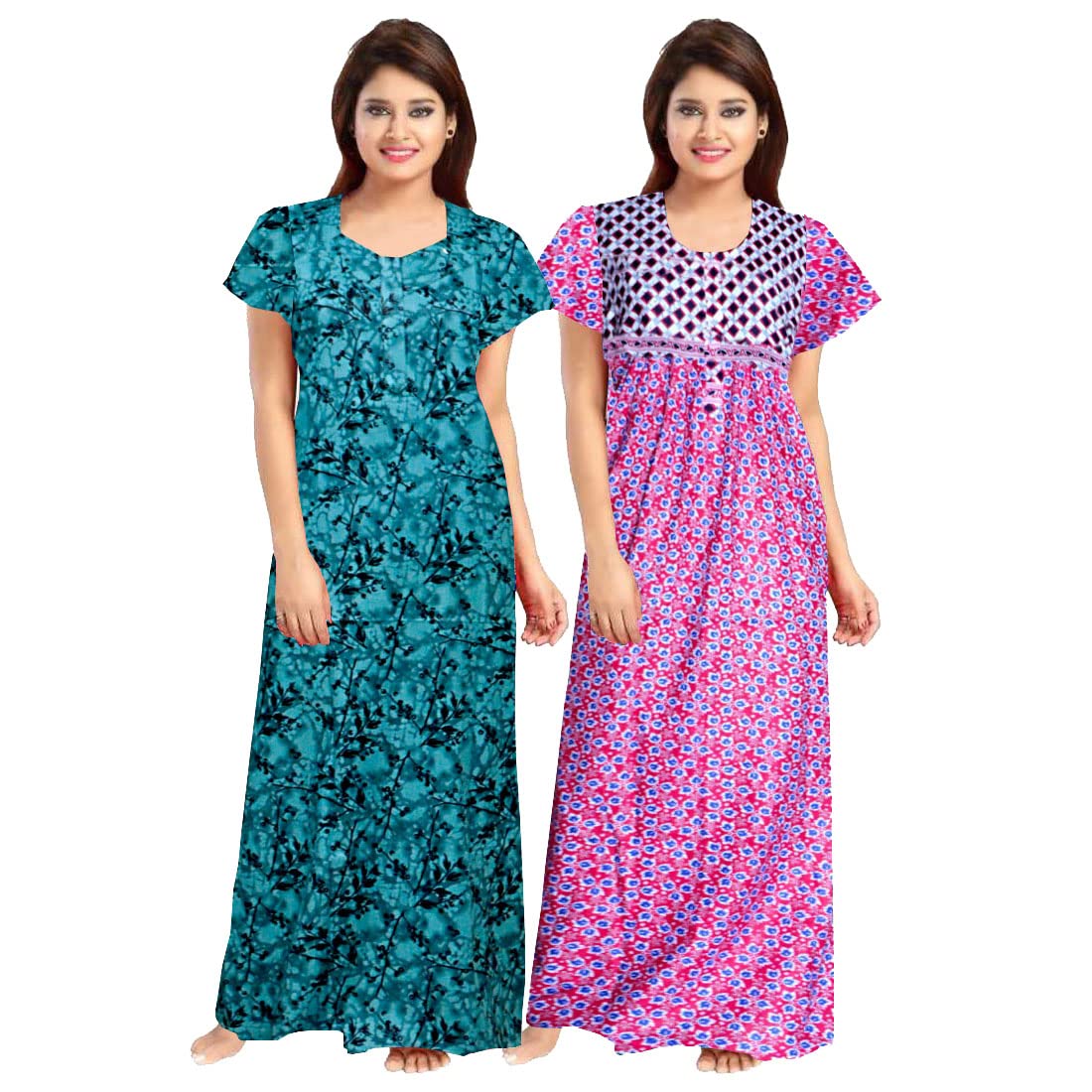 Mudrika WomenS Pure Cotton Floral Printed Maternity Wear Nighty  Free Size Combo Pack Of 2 Pieces Multicolour