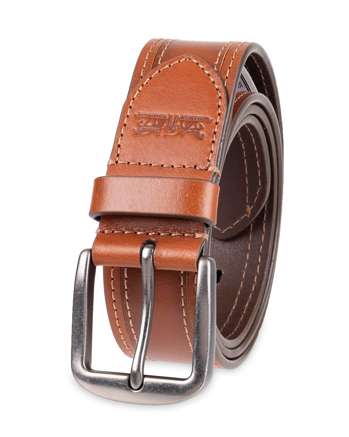 LeviS MenS Casual Leather Belt, Classic Strap For Jeans & Everyday Wear, Tan Double Stitch, Large (3840) 38-40