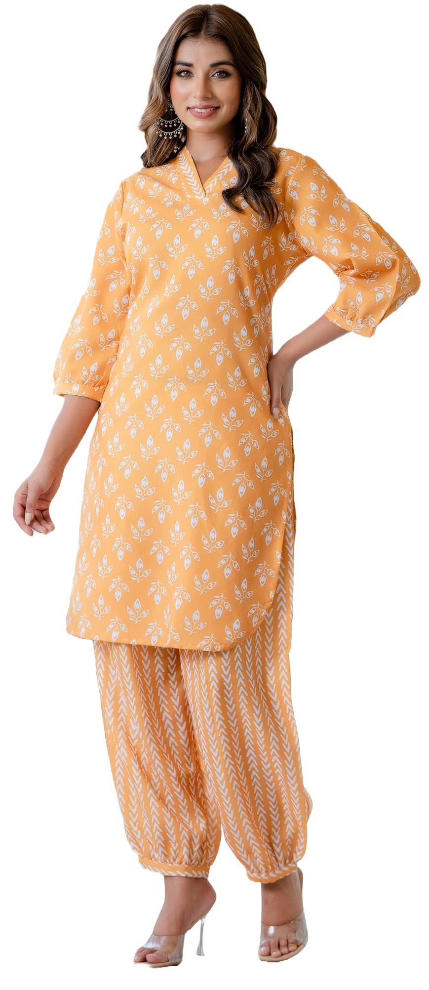 Lookmark Women'S Latest Printed Cotton Blend Straight Kurta And Afghani Pant Set Perfect For Casual And Office Wear (Az-Lm-P3-Ks