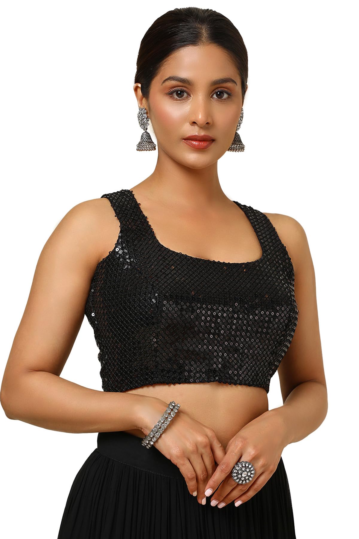 Soch Women Georgette Embellished Padded Blouse with Scoop Neck