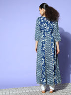 Ishin WomenS Cotton Blue Embellished Anarkali Kurta