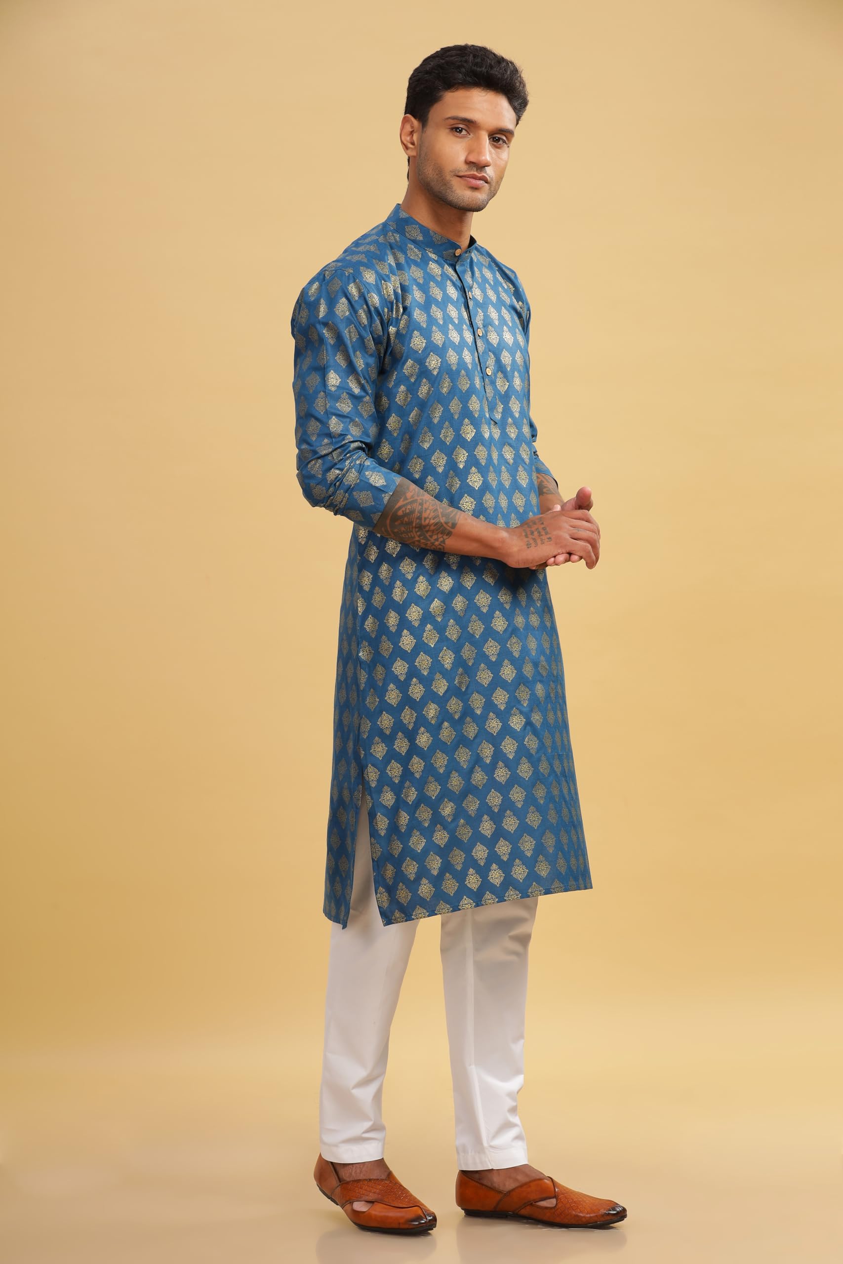 Be Active MenS Cotton Regular Kurta (C-399-3_Blue