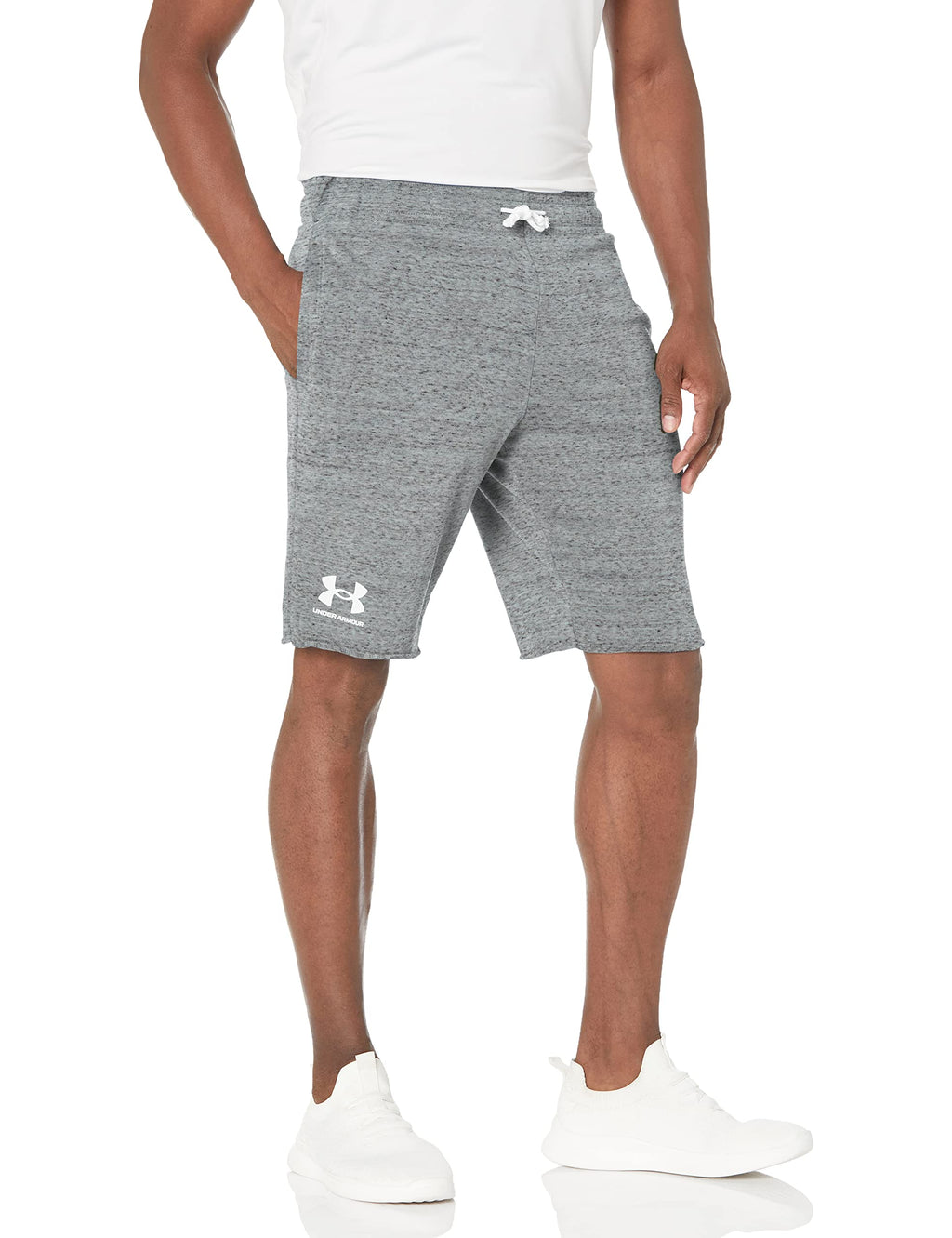 Under Armour Mens Rival Terry Shorts, (781) Opal Green Full Heather / / Onyx White, Small
