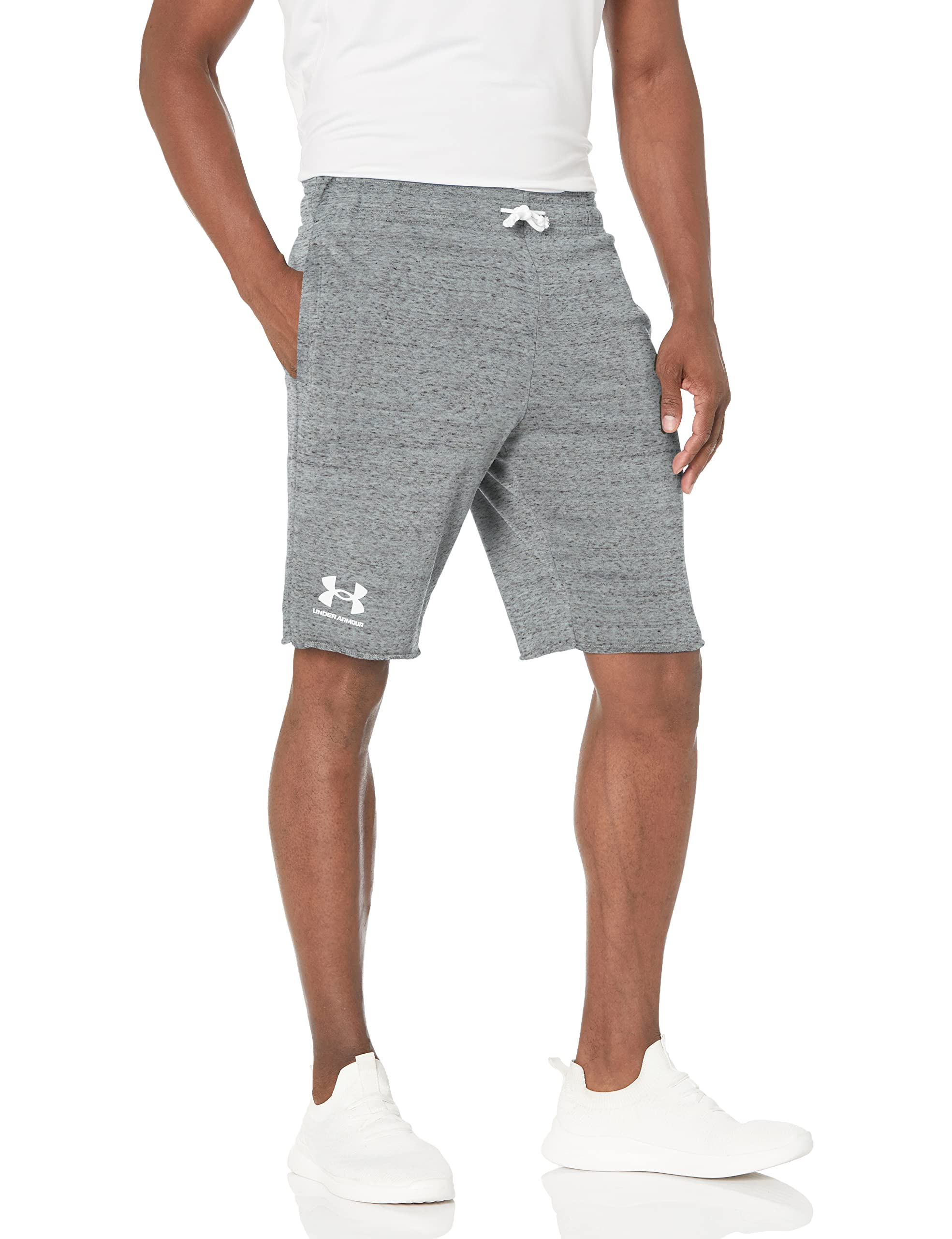 Under Armour Mens Rival Terry Shorts, (781) Opal Green Full Heather / / Onyx White, Small