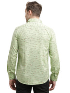Turtle Men 100% Cotton Slim Fit Mint Green Printed Full Sleeve Casual Shirt