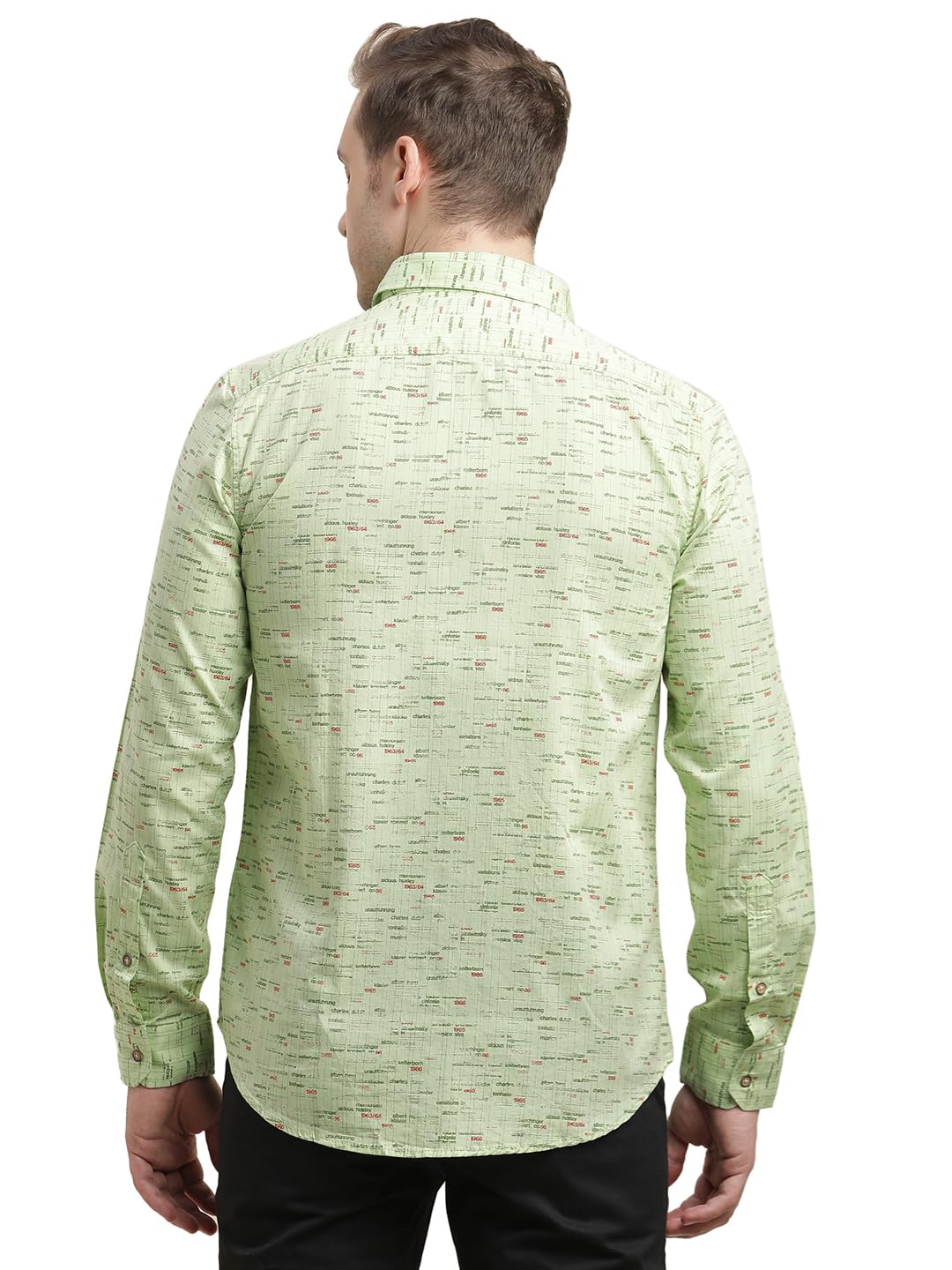 Turtle Men 100% Cotton Slim Fit Mint Green Printed Full Sleeve Casual Shirt