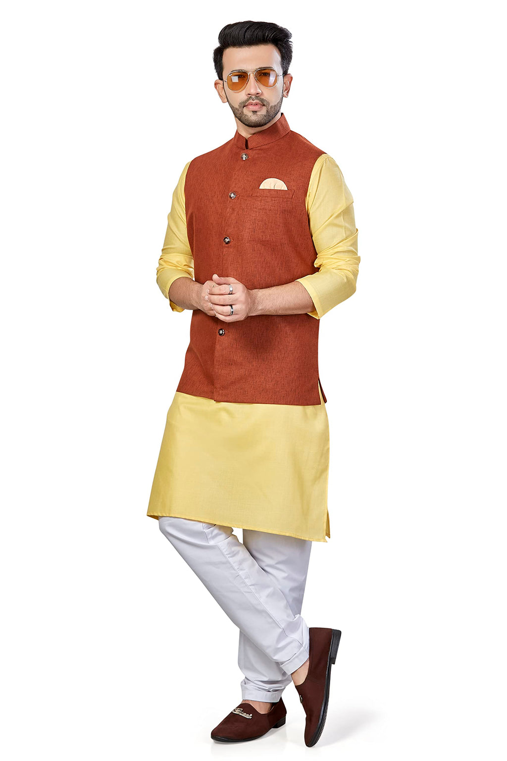 Be Active MenS Solid Linen Blend Kurta Pyjama 3 Piece Set || Men Kurta Pajama With Modi Jacket || Kurta Pajama Nehru Jacket For