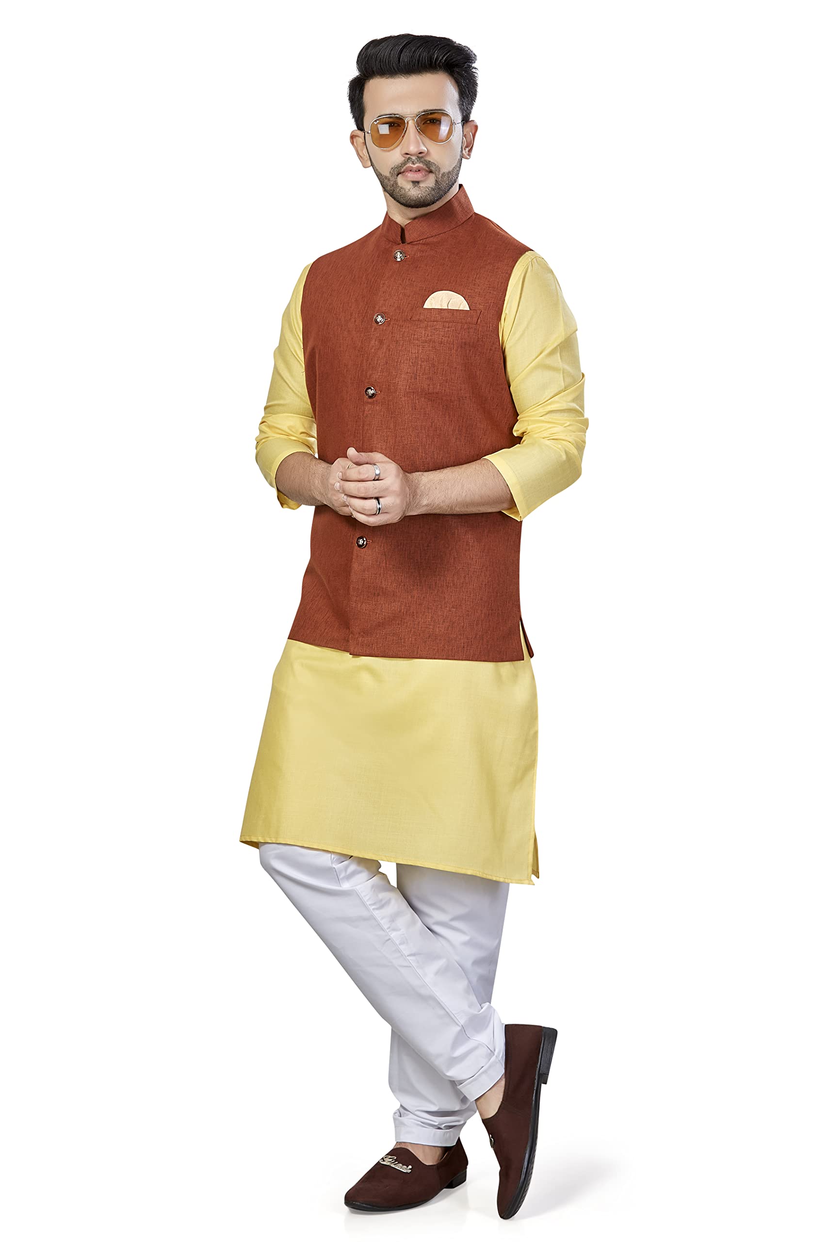 Be Active MenS Solid Linen Blend Kurta Pyjama 3 Piece Set || Men Kurta Pajama With Modi Jacket || Kurta Pajama Nehru Jacket For