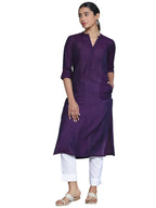 Libas Womens Woven Design Silk Straight Kurta For Women Purple