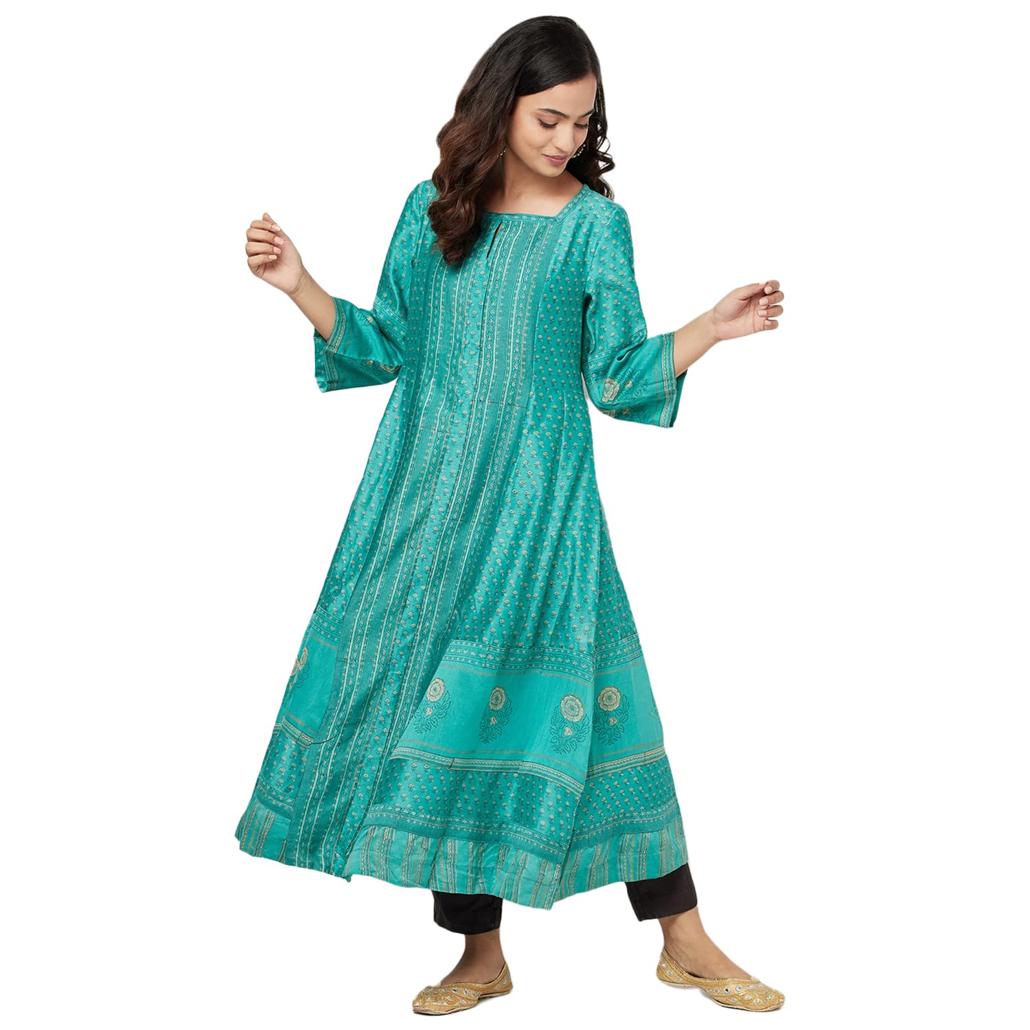 Fabindia WomenS Cotton Silk Printed Slim Kurta_Light Green_Xs