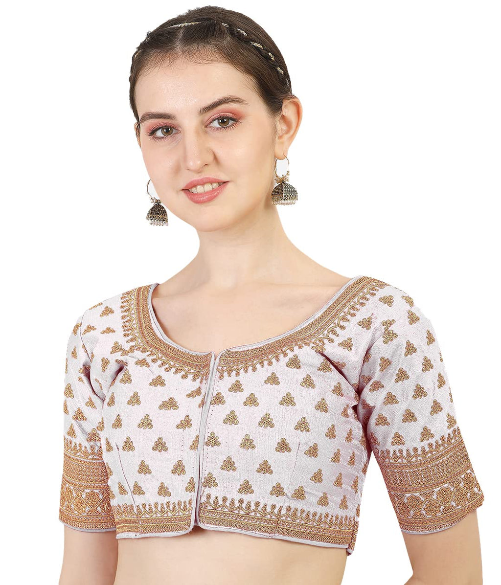 Pujia Mills WomenS Silk Embroidery Sequins Work Readymade Saree Blouse