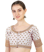 Pujia Mills WomenS Silk Embroidery Sequins Work Readymade Saree Blouse