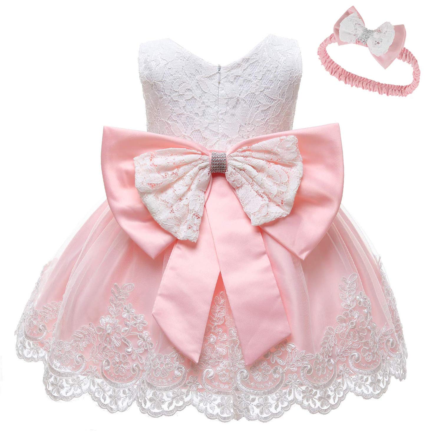 Baby Girls Christmas Pageant Lace Dresses Infant Easter Halloween Wedding Formal Event Dress (Pink01,24M)