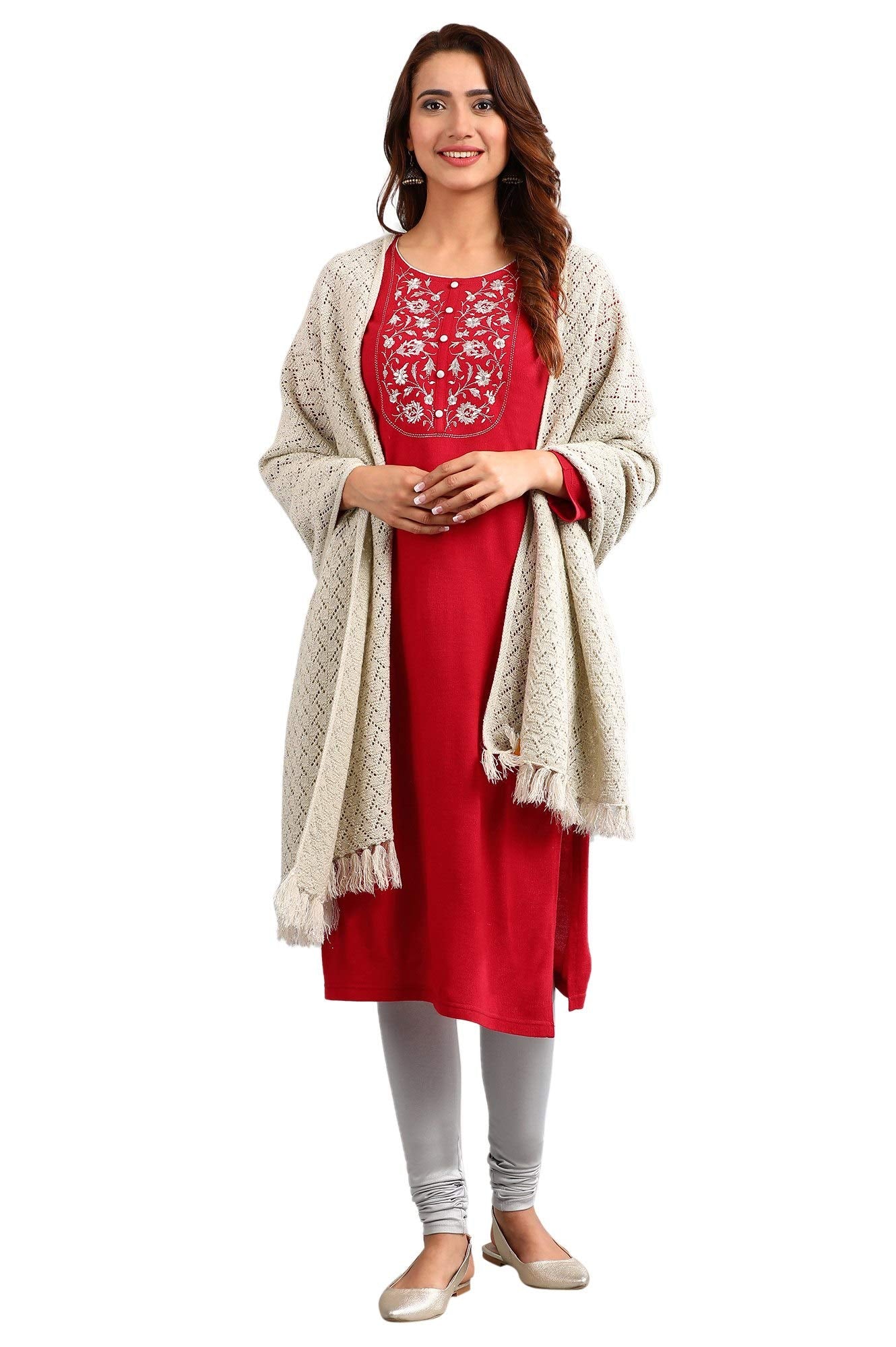 Aurelia WomenS Wool Kurta (19Noa11144-700885_Red_X-Large)