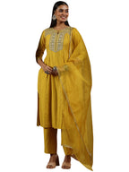 Libas Art Womens Yoke Design Silk Blend Straight Kurta With Palazzos And Dupatta