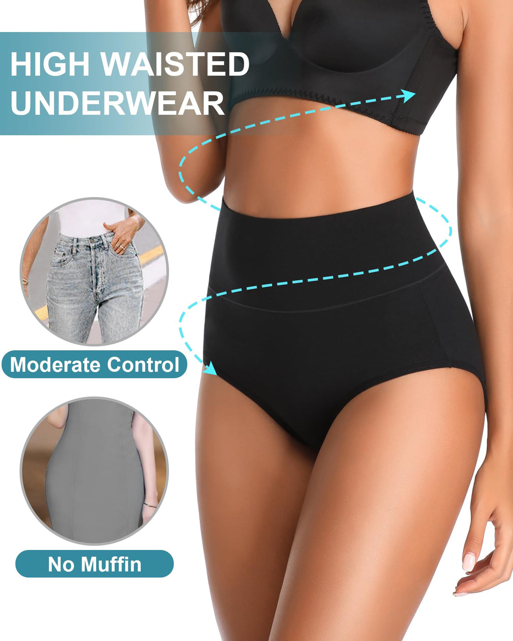 OUENZ Tummy Control Underwear Cotton High Waisted Panties Soft Breathable Full Coverage Ladies Postpartum Briefs Multi Pack