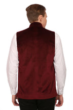 Wintage Men'S Velvet Grandad Collar Festive Maroon Nehru Jacket Vest Waistcoat